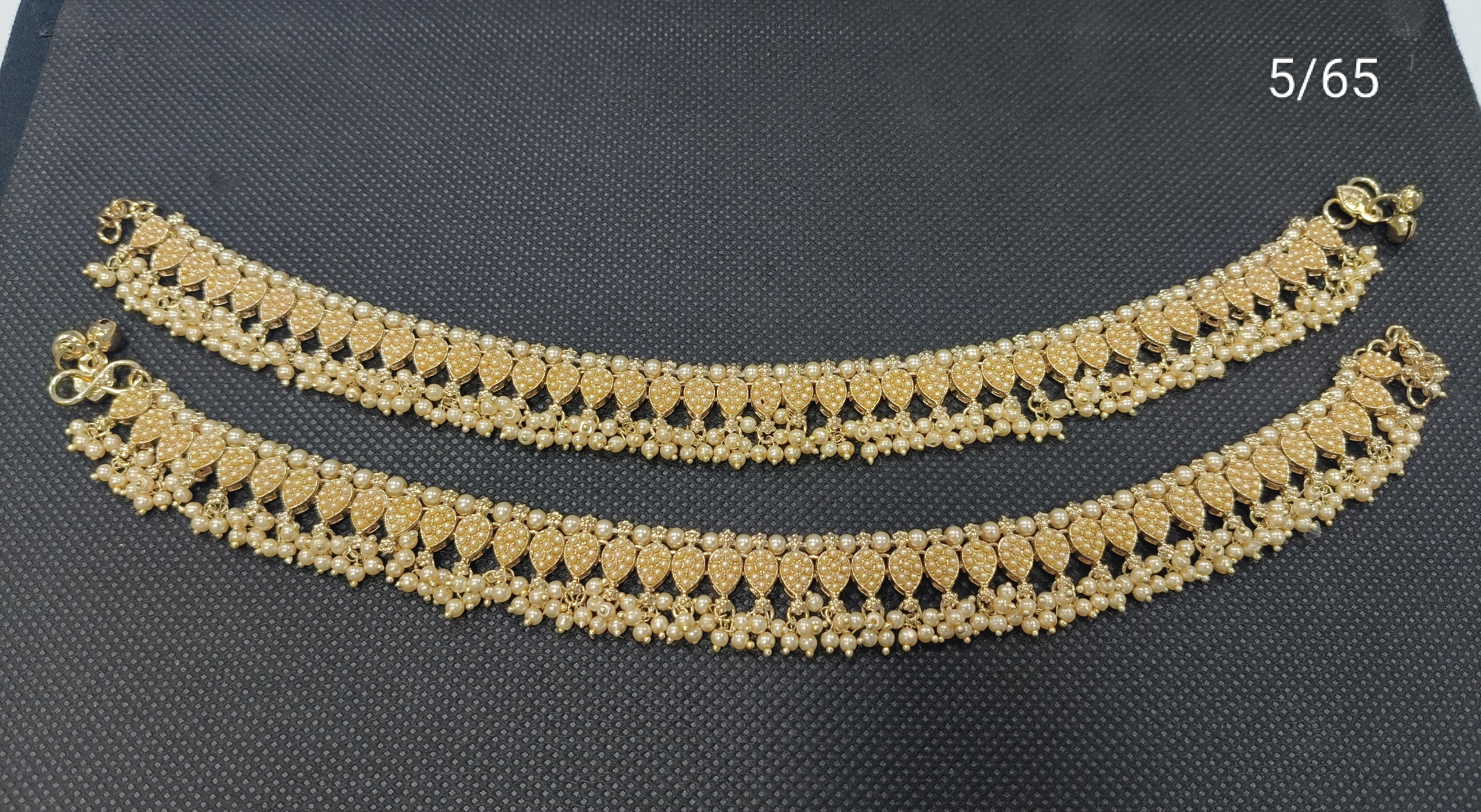 Traditional Pearl Drop Designer Anklet Set for Women